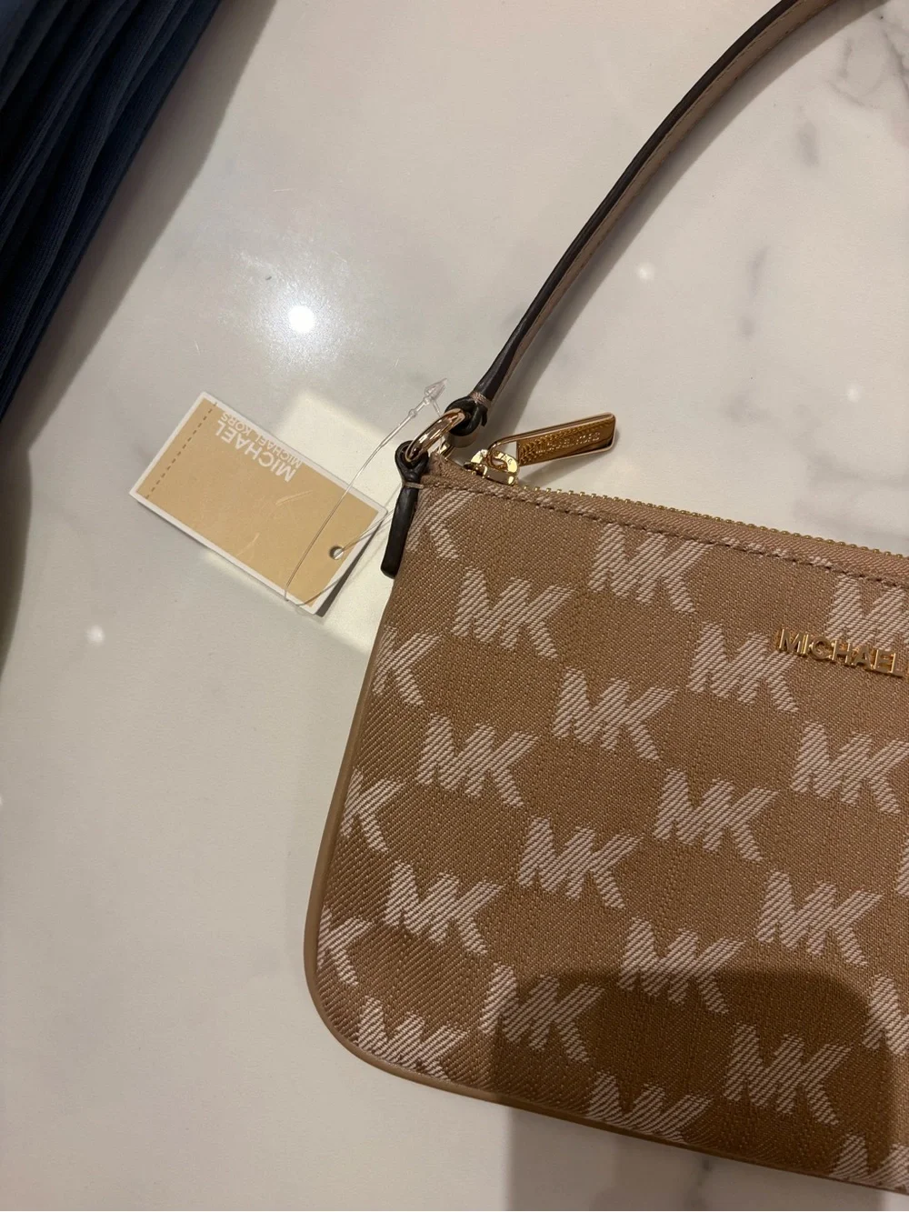 Michael Kors Signature Wristlet Clutch signature logo pink / brown/green